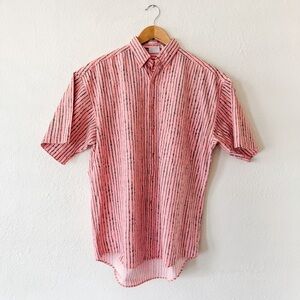 Vintage Shore Club 1980s Mens Peach & Charcoal Retro Surf Button Down Shirt